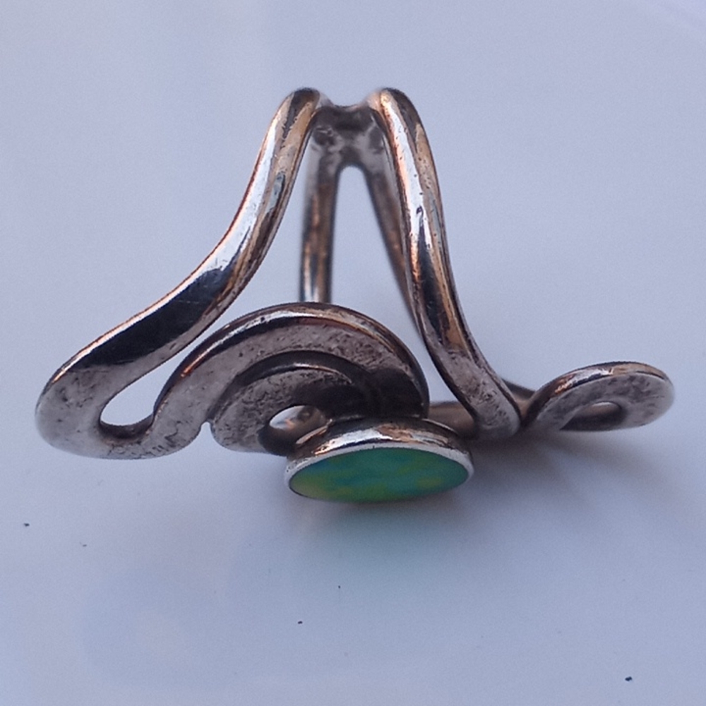 VINTAGE Artisan 925 Silver Green Stone Ring Unique *SALE PRICE THRU  FEB.19 ONLY - Picture 10 of 16